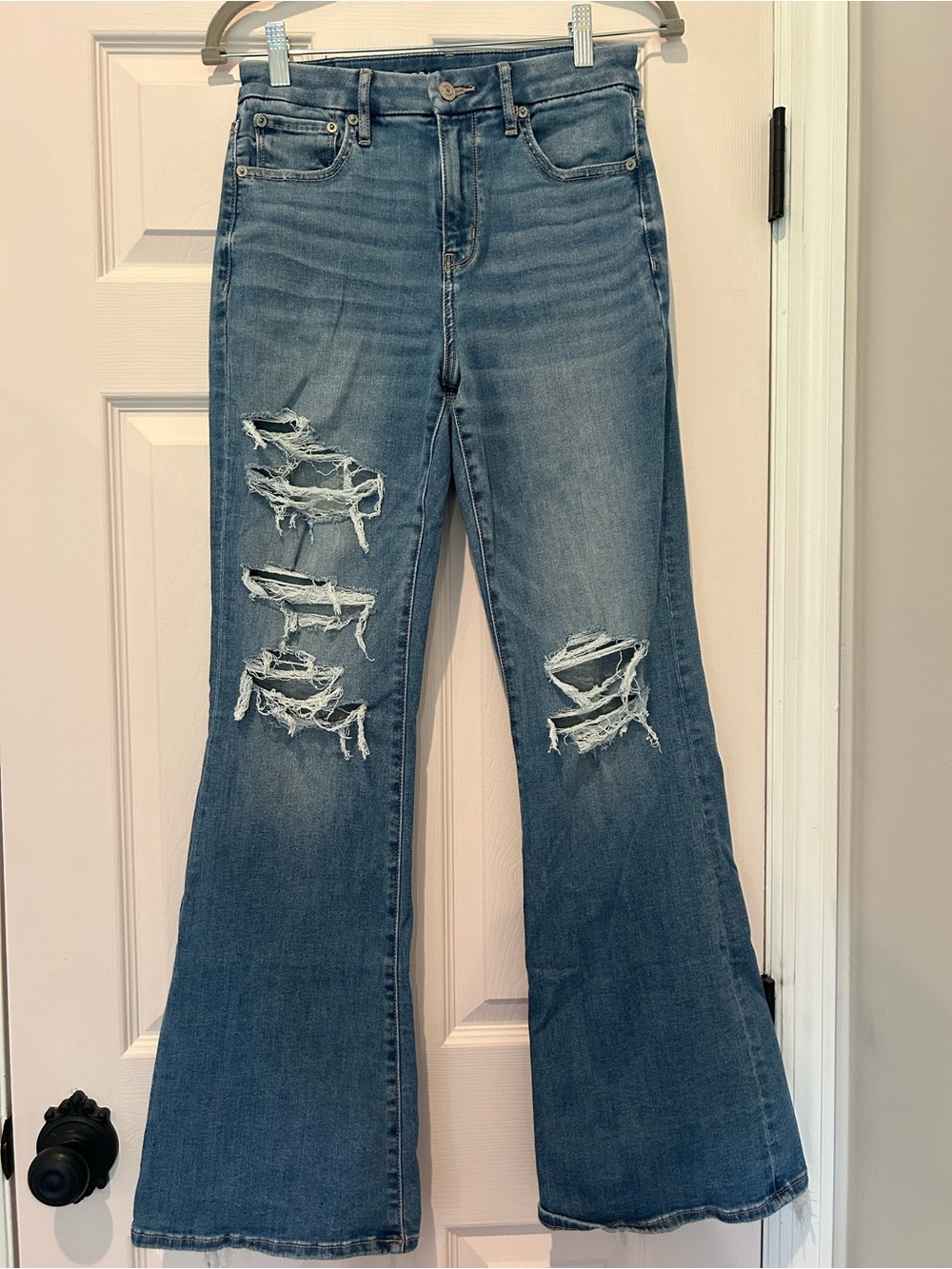American Eagle Outfitters Blue Distressed Flare Jeans - Women's